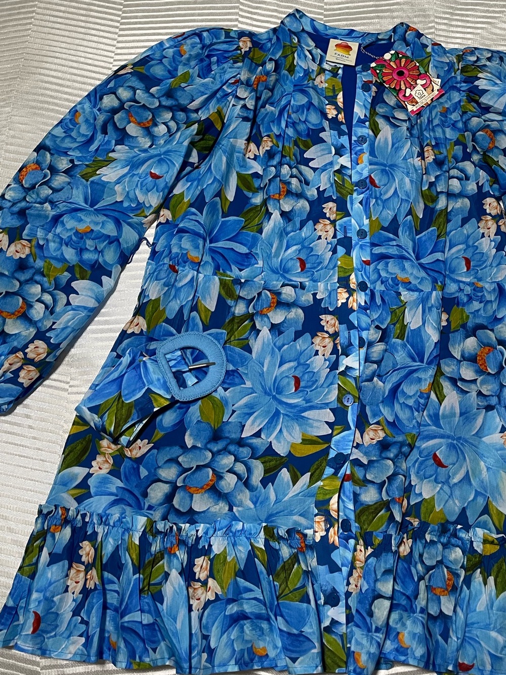 FARM Rio Blue Floral Belted Mini Dress - Picture 3 of 5